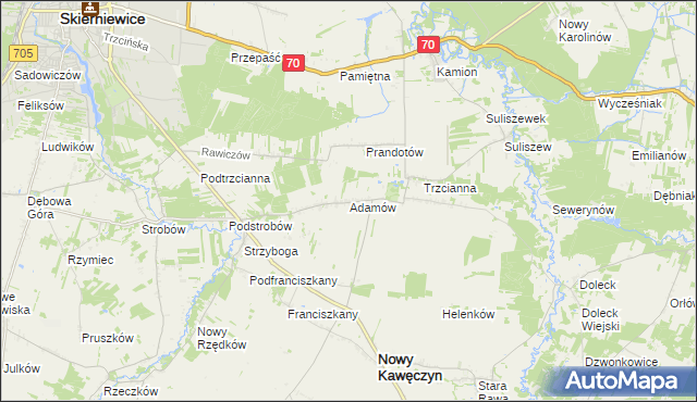 mapa Adamów gmina Nowy Kawęczyn, Adamów gmina Nowy Kawęczyn na mapie Targeo