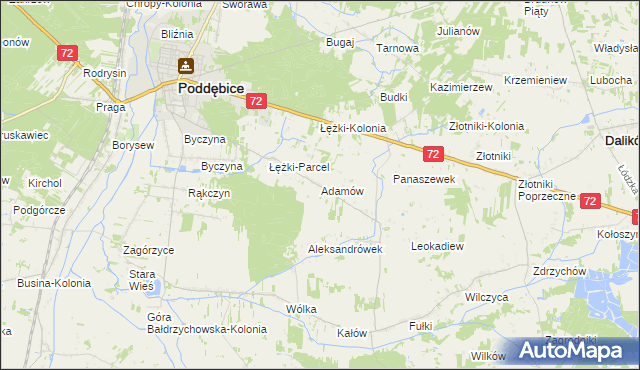 mapa Adamów gmina Poddębice, Adamów gmina Poddębice na mapie Targeo