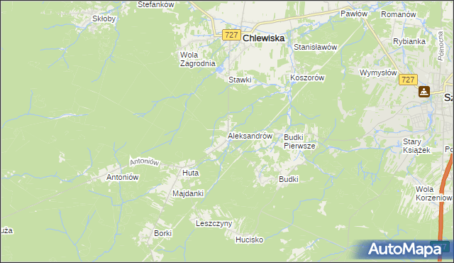 mapa Aleksandrów gmina Chlewiska, Aleksandrów gmina Chlewiska na mapie Targeo