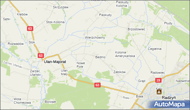 mapa Bedlno gmina Radzyń Podlaski, Bedlno gmina Radzyń Podlaski na mapie Targeo