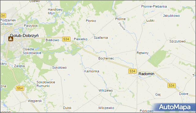 mapa Bocheniec gmina Radomin, Bocheniec gmina Radomin na mapie Targeo