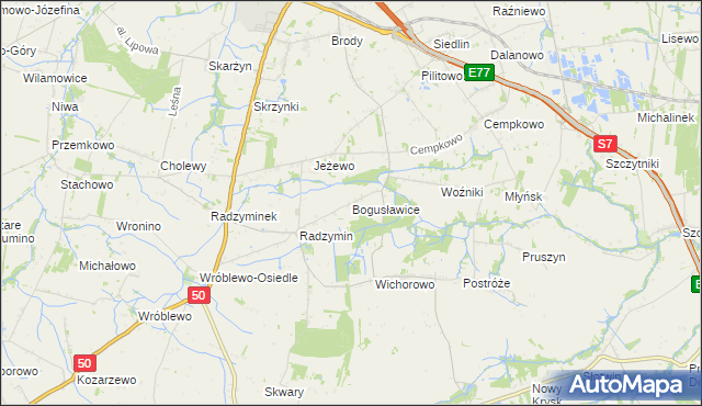 mapa Bogusławice gmina Płońsk, Bogusławice gmina Płońsk na mapie Targeo