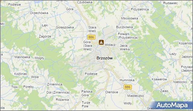 mapa Brzozów, Brzozów na mapie Targeo