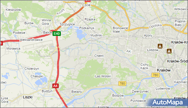 mapa Chełm gmina Kraków, Chełm gmina Kraków na mapie Targeo