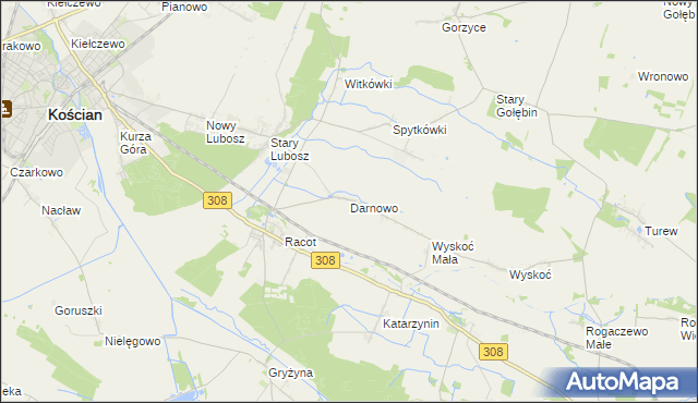 mapa Darnowo gmina Kościan, Darnowo gmina Kościan na mapie Targeo