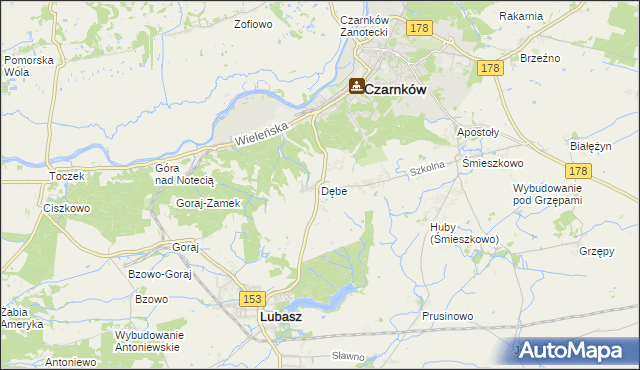 mapa Dębe gmina Lubasz, Dębe gmina Lubasz na mapie Targeo