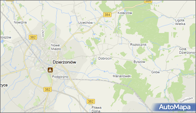 mapa Dobrocin gmina Dzierżoniów, Dobrocin gmina Dzierżoniów na mapie Targeo