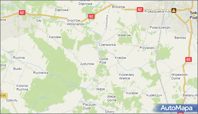 mapa Dolne Pole gmina Sokołów Podlaski, Dolne Pole gmina Sokołów Podlaski na mapie Targeo