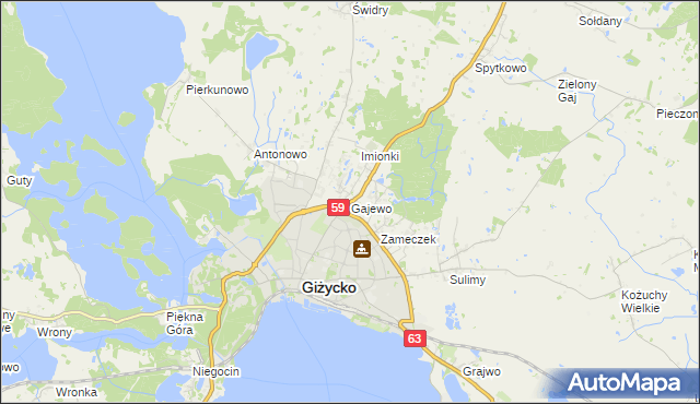 mapa Gajewo gmina Giżycko, Gajewo gmina Giżycko na mapie Targeo