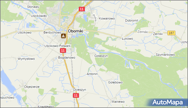 mapa Gołaszyn gmina Oborniki, Gołaszyn gmina Oborniki na mapie Targeo