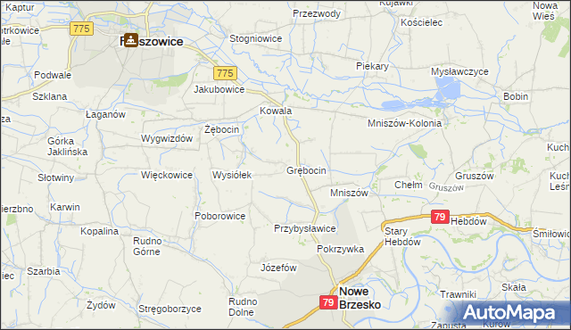mapa Grębocin gmina Nowe Brzesko, Grębocin gmina Nowe Brzesko na mapie Targeo