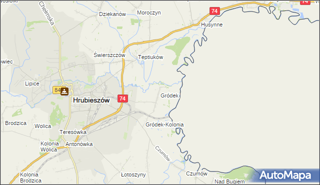 mapa Gródek gmina Hrubieszów, Gródek gmina Hrubieszów na mapie Targeo