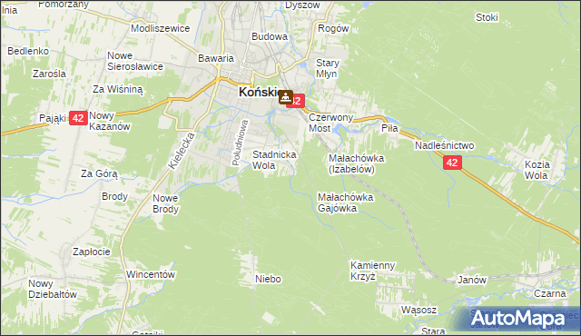 mapa Izabelów gmina Końskie, Izabelów gmina Końskie na mapie Targeo