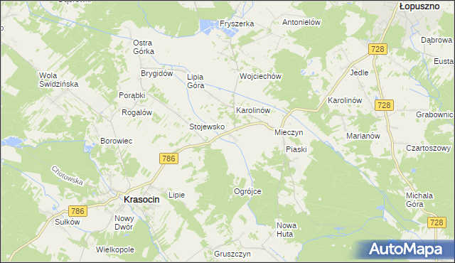 mapa Jakubów gmina Krasocin, Jakubów gmina Krasocin na mapie Targeo