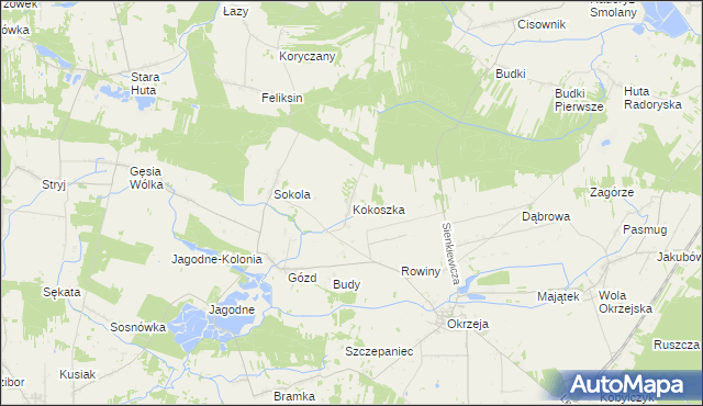 mapa Kokoszka gmina Kłoczew, Kokoszka gmina Kłoczew na mapie Targeo