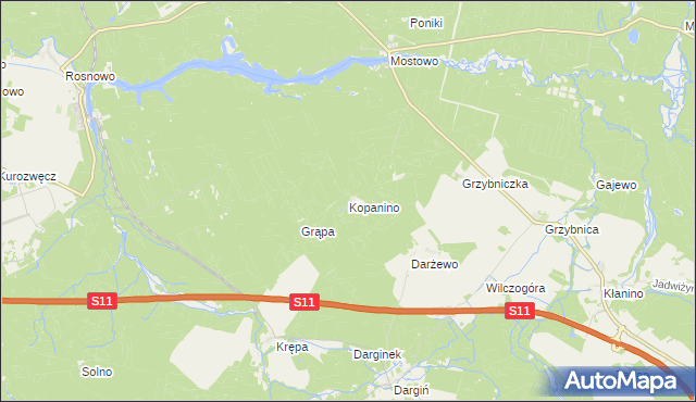 mapa Kopanino gmina Manowo, Kopanino gmina Manowo na mapie Targeo