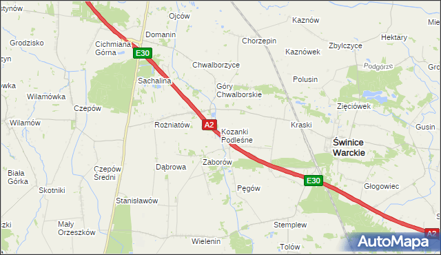 mapa Kozanki Podleśne, Kozanki Podleśne na mapie Targeo