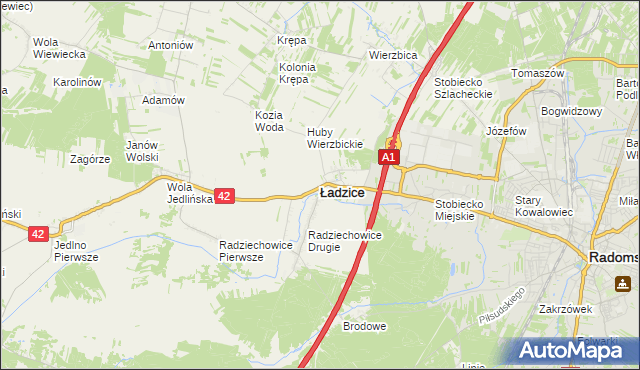 mapa Ładzice, Ładzice na mapie Targeo