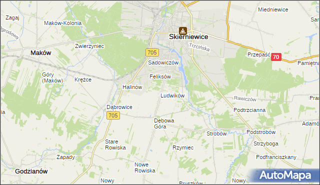 mapa Ludwików gmina Skierniewice, Ludwików gmina Skierniewice na mapie Targeo