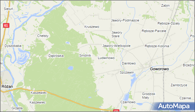 mapa Ludwinowo gmina Goworowo, Ludwinowo gmina Goworowo na mapie Targeo