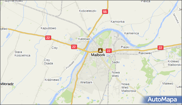 mapa Malborka, Malbork na mapie Targeo