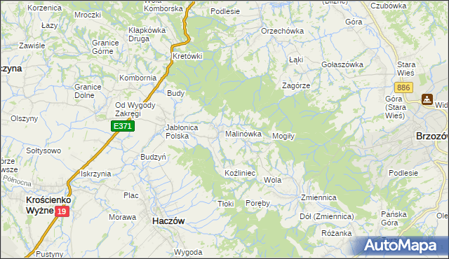 mapa Malinówka gmina Haczów, Malinówka gmina Haczów na mapie Targeo