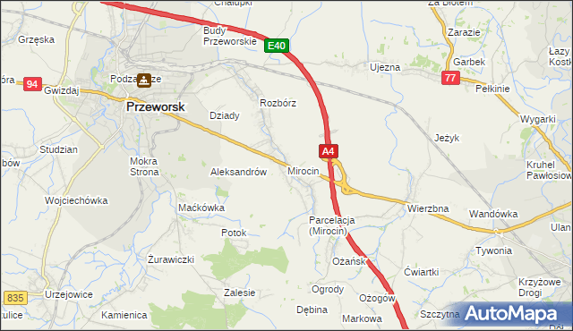 mapa Mirocin, Mirocin na mapie Targeo