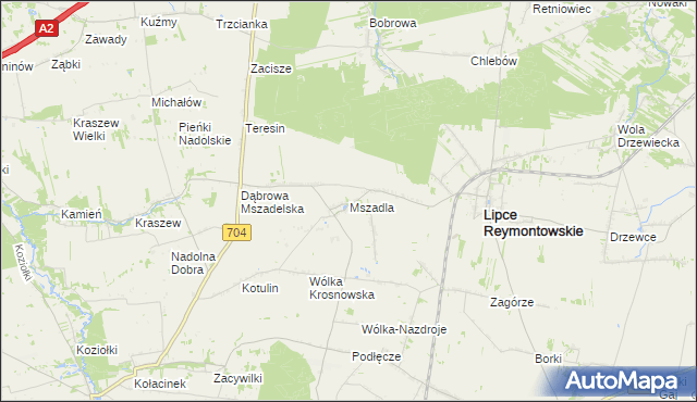 mapa Mszadla gmina Lipce Reymontowskie, Mszadla gmina Lipce Reymontowskie na mapie Targeo