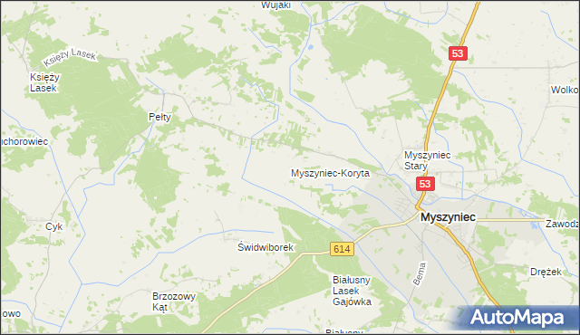 mapa Myszyniec-Koryta, Myszyniec-Koryta na mapie Targeo