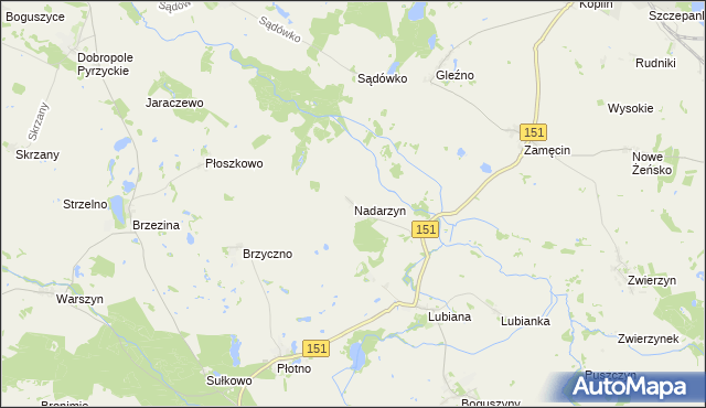 mapa Nadarzyn gmina Pełczyce, Nadarzyn gmina Pełczyce na mapie Targeo