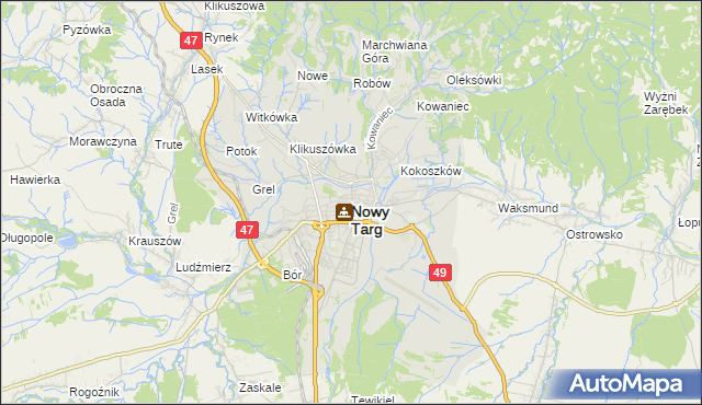 mapa Nowego Targu, Nowy Targ na mapie Targeo