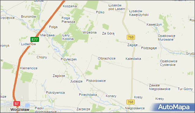 mapa Olbrachcice gmina Wodzisław, Olbrachcice gmina Wodzisław na mapie Targeo