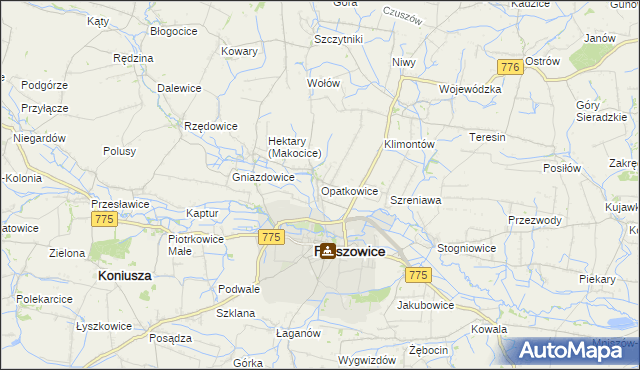 mapa Opatkowice gmina Proszowice, Opatkowice gmina Proszowice na mapie Targeo
