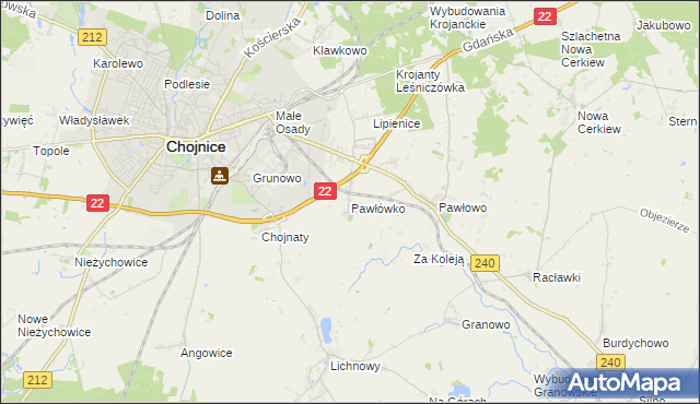 mapa Pawłówko gmina Chojnice, Pawłówko gmina Chojnice na mapie Targeo