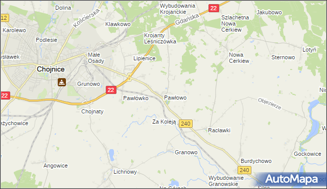 mapa Pawłowo gmina Chojnice, Pawłowo gmina Chojnice na mapie Targeo