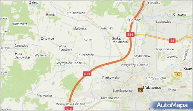 mapa Petrykozy gmina Pabianice, Petrykozy gmina Pabianice na mapie Targeo