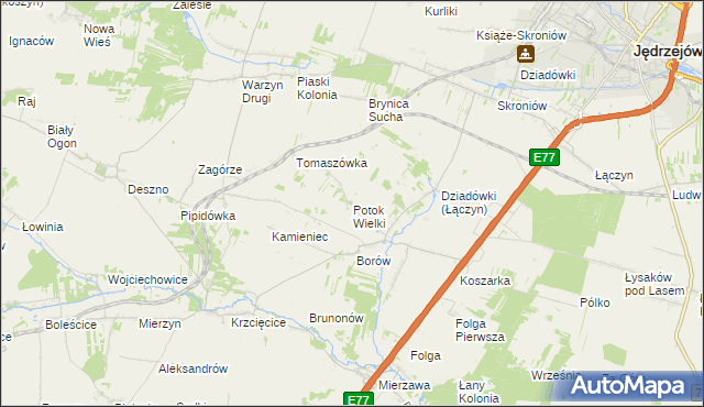 mapa Potok Wielki gmina Jędrzejów, Potok Wielki gmina Jędrzejów na mapie Targeo