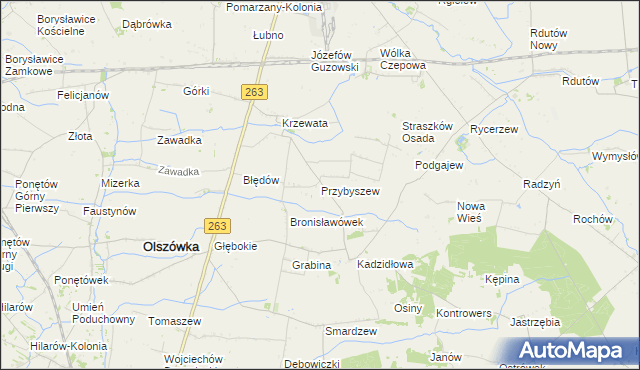 mapa Przybyszew gmina Olszówka, Przybyszew gmina Olszówka na mapie Targeo