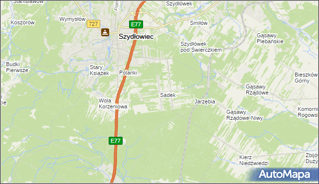 mapa Sadek gmina Szydłowiec, Sadek gmina Szydłowiec na mapie Targeo