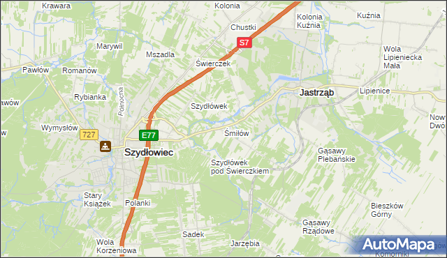 mapa Śmiłów gmina Jastrząb, Śmiłów gmina Jastrząb na mapie Targeo