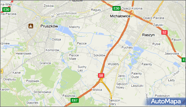 mapa Sokołów gmina Michałowice, Sokołów gmina Michałowice na mapie Targeo