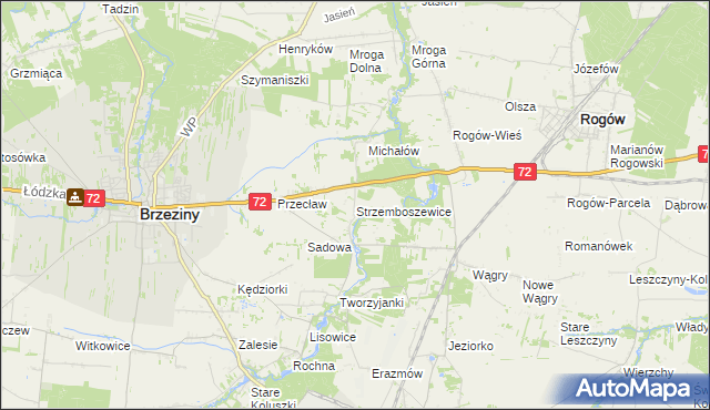 mapa Strzemboszewice, Strzemboszewice na mapie Targeo