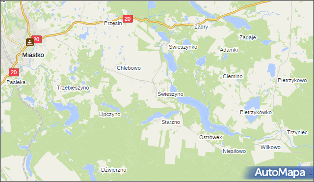 mapa Świeszyno gmina Miastko, Świeszyno gmina Miastko na mapie Targeo