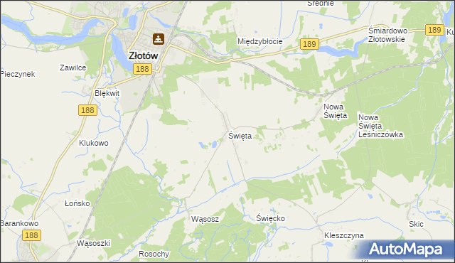 mapa Święta gmina Złotów, Święta gmina Złotów na mapie Targeo