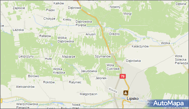 mapa Szymanów gmina Lipsko, Szymanów gmina Lipsko na mapie Targeo