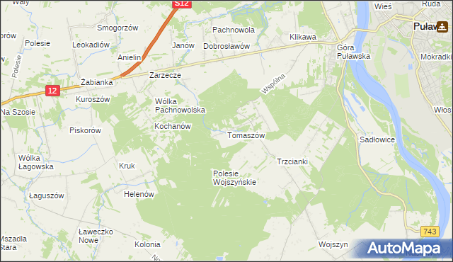 mapa Tomaszów gmina Puławy, Tomaszów gmina Puławy na mapie Targeo