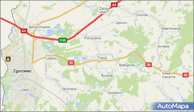 mapa Trójca gmina Zgorzelec, Trójca gmina Zgorzelec na mapie Targeo