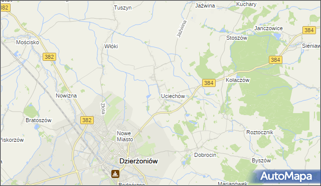 mapa Uciechów gmina Dzierżoniów, Uciechów gmina Dzierżoniów na mapie Targeo