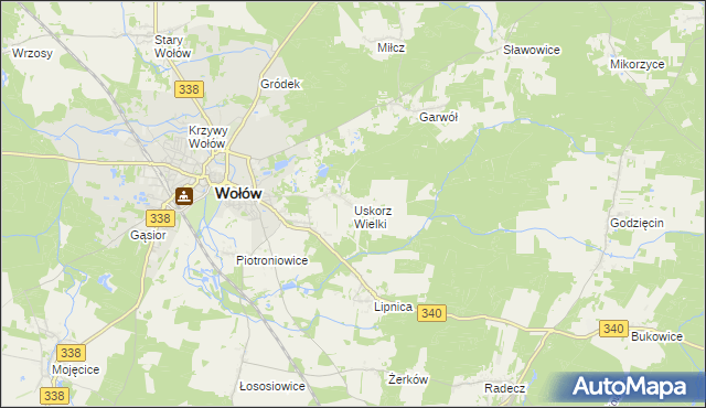 mapa Uskorz Wielki, Uskorz Wielki na mapie Targeo