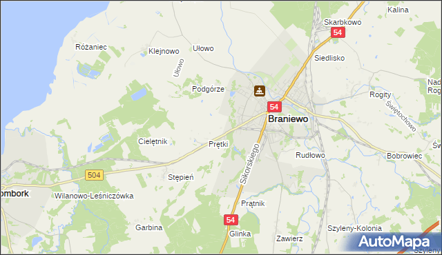 mapa Wikielec gmina Braniewo, Wikielec gmina Braniewo na mapie Targeo